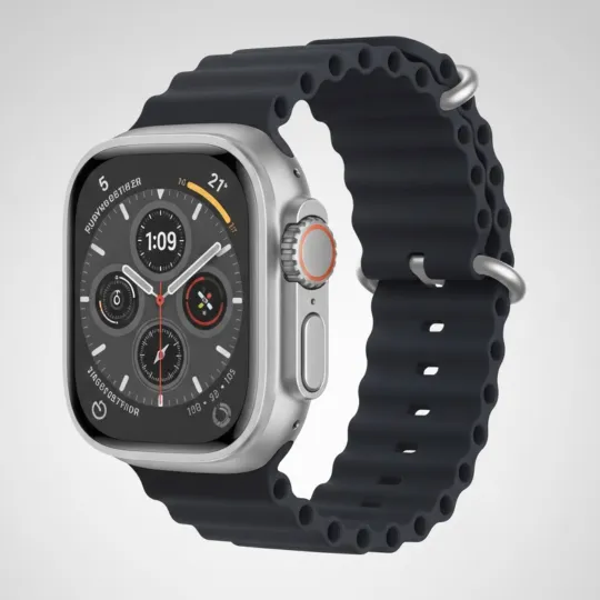 S10 Smart Watch – Silver Dial with 3 Interchangeable Straps (Black, Grey & Orange)